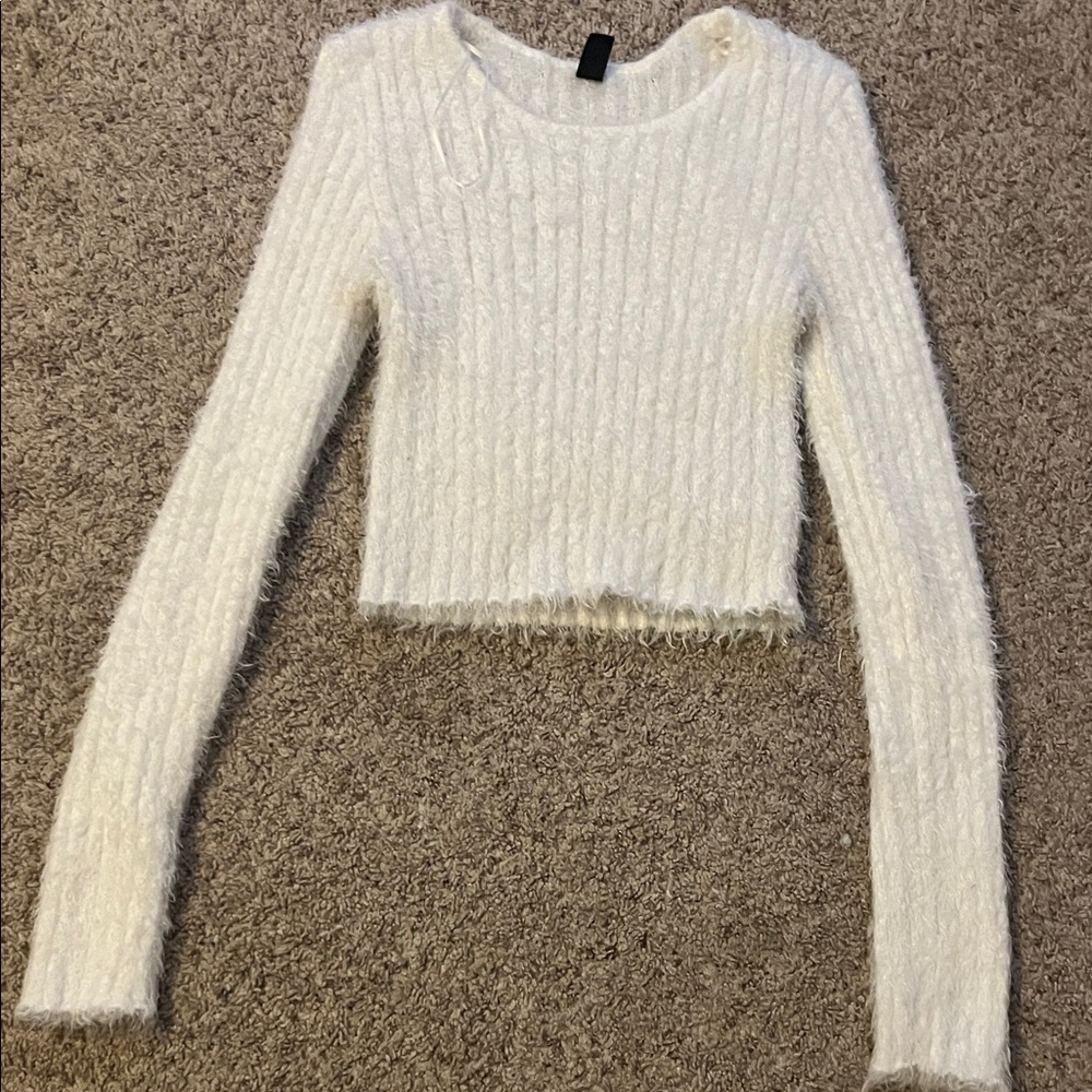 Women’s Windsor Brand White Fuzzy Knit Sweater